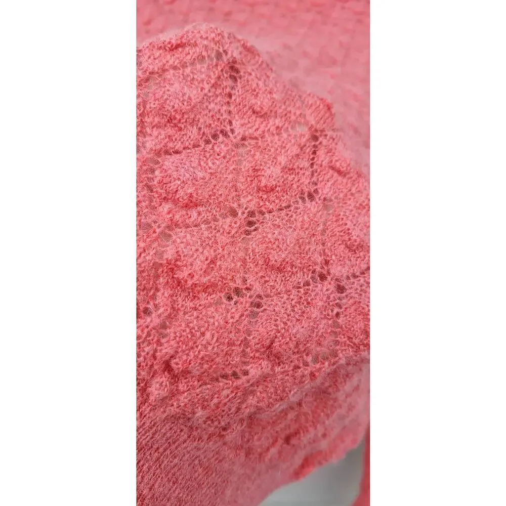 Knitted & Knotted Anthropologie Helga Mock Neck Coral Pink Puff Sleeve Sweater S